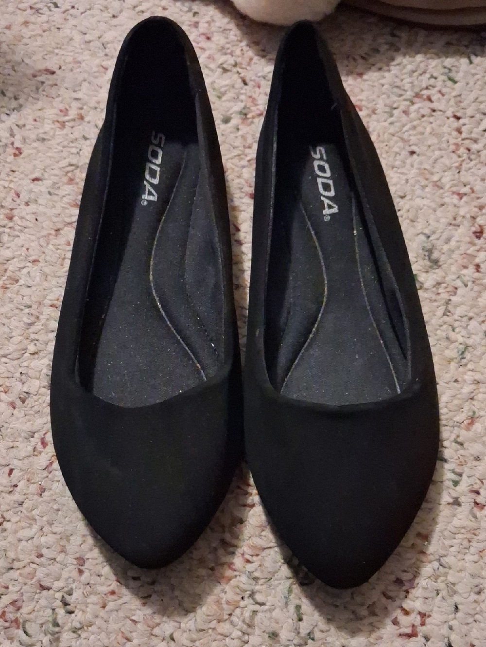 Soda Black Pointed Toe Slip-On Flats